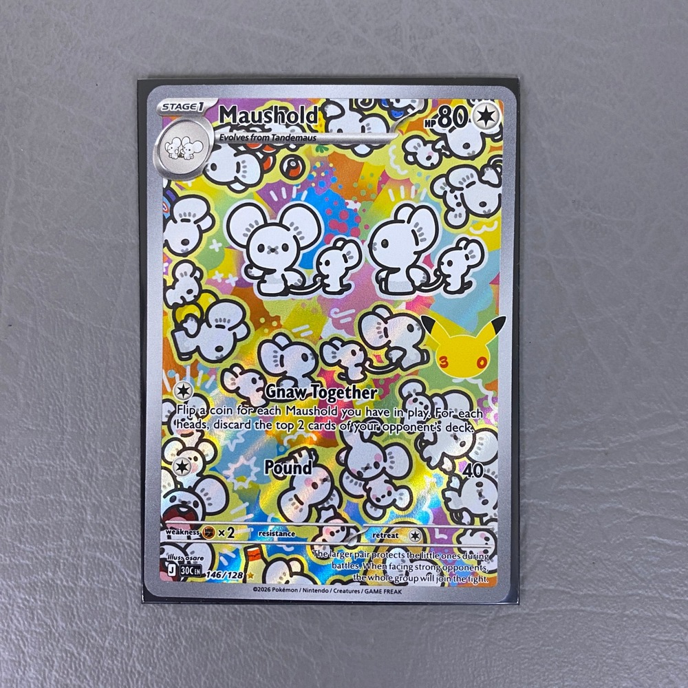 Pokemon Maushold 146/128 Illustration Rare Shrouded Fable Holo Card 30th Ann. NM